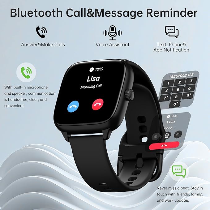 Fitness Tracker Answer/Make Calls, Smart Watch with Blood Pressure, Blood Oxygen, 24/7 Heart Rate Monitor, 120+ Sport Mode Activity Tracker, Waterproof Sleep Tracker for Women Men (Black)