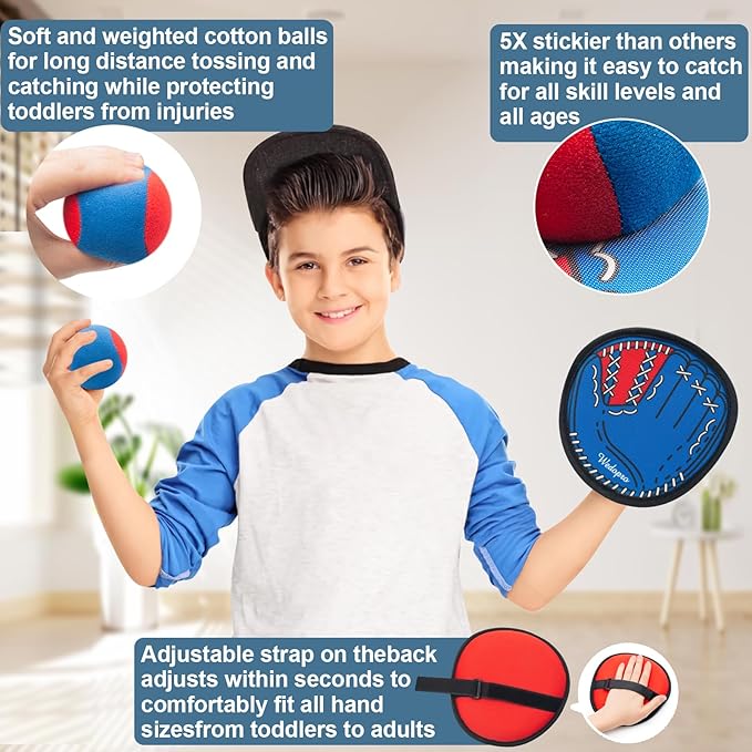 Toss and Catch Ball Game, Kids Toddler Baseball Glove & Catch Ball Toys, Kids Outdoor Games for Family, Toys for Beach Pool Yard Outside, Birthday Gift for Ages 3 4 5 6 7 8-12 (Blue-2 Pack)
