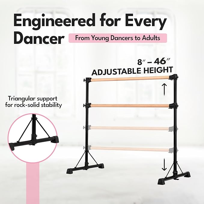 New & Improved 4 Ft Steel Double Ballet Barre with Carry Bag and Beginner Guide,Adjustable&Portable Ballet Barre for Home and Gym,Quality Ballet bar Anti-Wobble,Stretching Dance bar