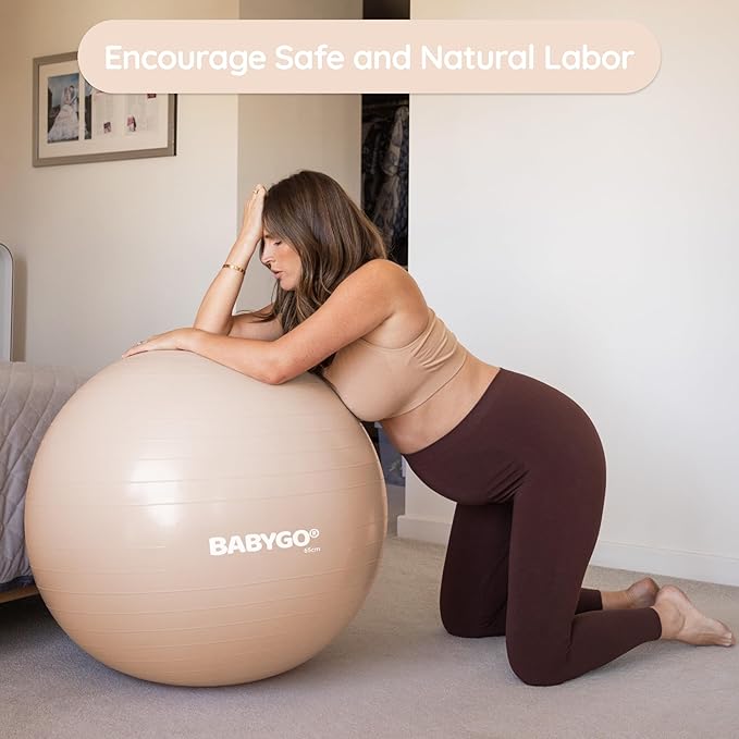 BABYGO Birthing Ball - Pregnancy Yoga Labor & Exercise Ball & Book Set Trimester Targeting, Maternity Physio, Birth & Recovery Plan Included Anti Burst Eco Friendly