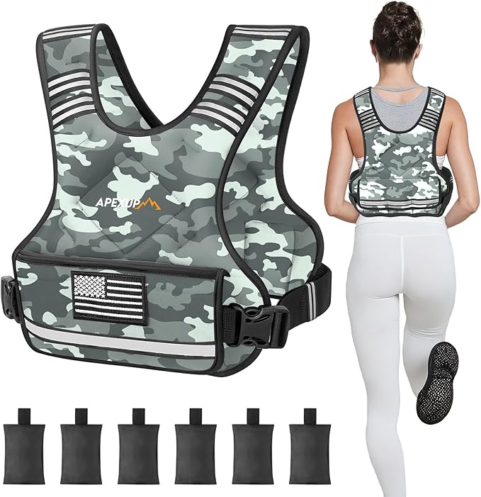APEXUP Adjustable Weighted Vest, 4-10lb/12-18lb/20-32lb Vest with 6 Ironsand Weights and Large Pocket, Weight Vest for Men Women Strength Training, Running, Walking