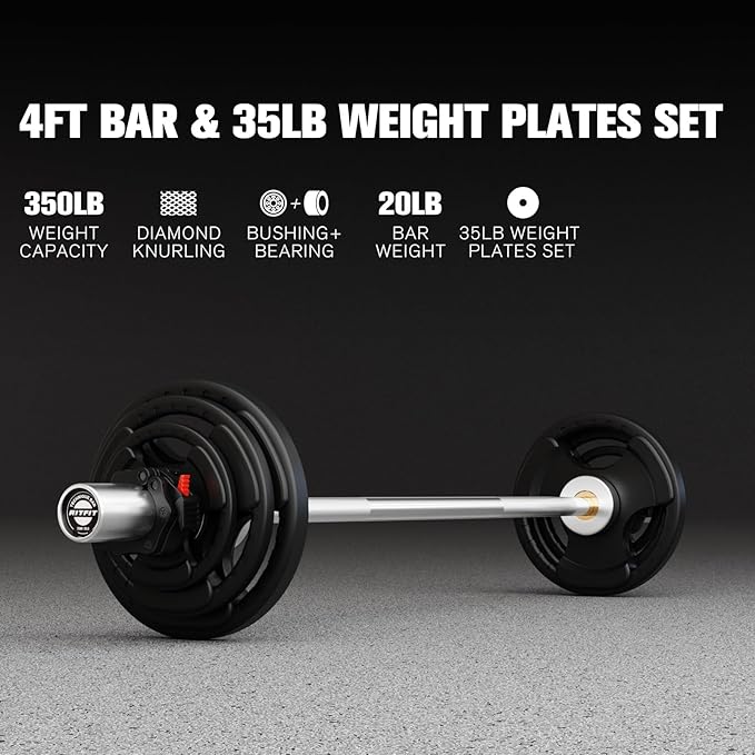 RitFit Barbell Weight Set - 4/6FT Olympic Barbell with Weight Plates (55-275LB Total) - Weightlifting Equipment for Squats, Curls, Deadlifts, Presses, Hip Thrusts