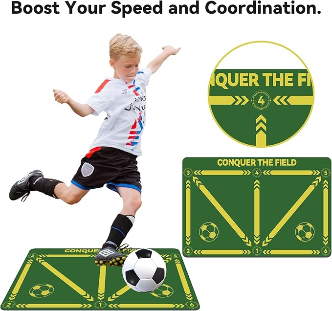 Soccer Training Mat,Football Footstep Training Mat,Agility Improve Ball Control,Quiet and Non-Slip, Includes Adjustable Elastic Rope and Non-Slip Socks, Perfect for Indoor and Outdoor Training