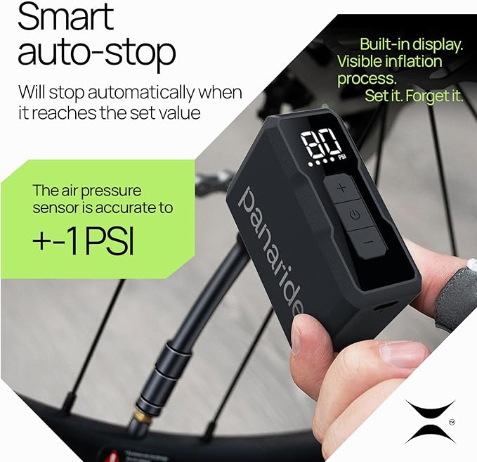 Mini Bike Pump, 120 PSI Mini Electric Bike Pump, 120g, Smart Auto-Stop, ±1 PSI Accuracy, Portable Electric Bike Pump Works with Presta & Schrader Valves
