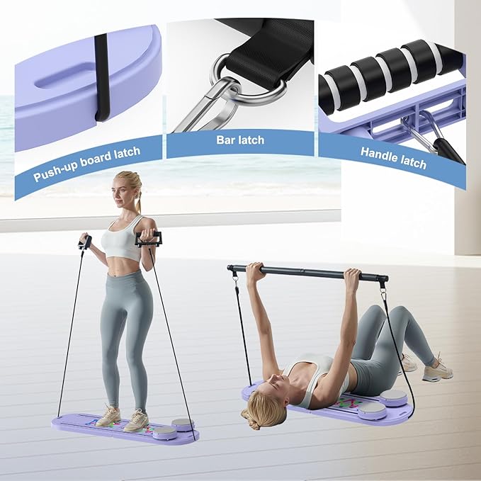 Pilates Board - 2025 Updated Pilates Reformer Machine Set, Multi-Purpose Foldable Pilates Reformer Board for Home, 6 in 1 Pilates Sliding Board