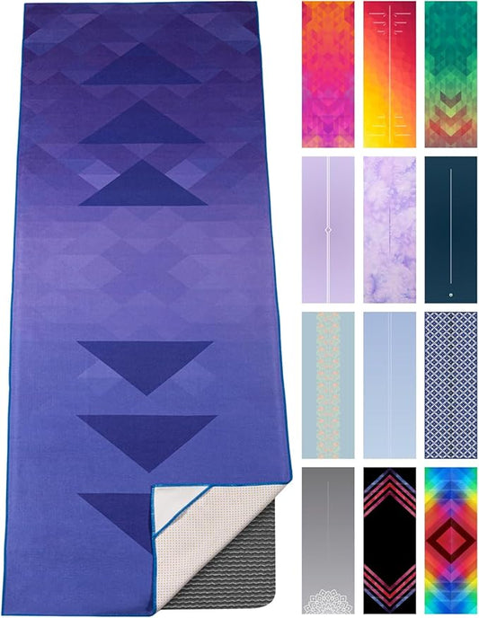 Yoga Drip Yoga Towel - Non Slip Hot Yoga Mat Towel With Corner Pockets, No-Skid Grip, and Built-in Alignment Lines | Soft, Moisture Wicking, and Sweat Absorbent | No Bunching, Stays in Place 72" x 25"