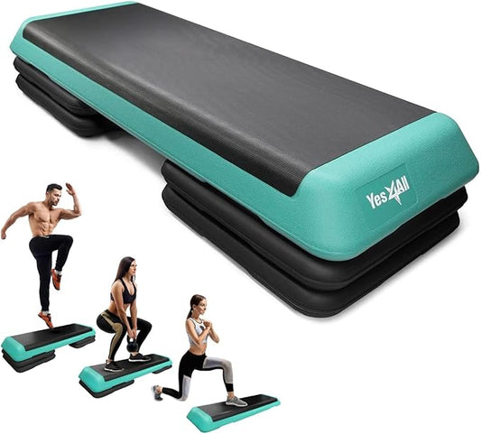 Yes4All Adjustable Workout Aerobic Exercise Step Platform Health Club Size with 4 Adjustable Risers Included and Extra Risers Options