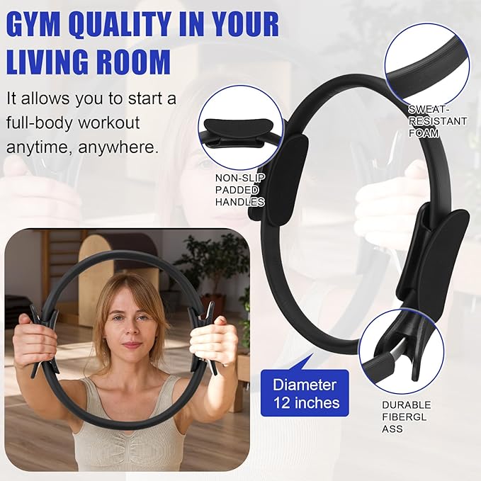 10 Pcs Pilates Ring Set for Women Home Yoga Equipment Accessories Pilates Ring Circle and Ball Workouts Gift Include Ball Yoga Circle Resistance Bands Block Straps Gym Bag