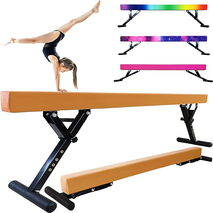 Adjustable Balance Beam Gymnastics Beam 8 FT Adjustable Height Beams for Kids, High and Low Floor Beams,Gymnastics Equipment for Kids Adults Training at Home and Gym Center
