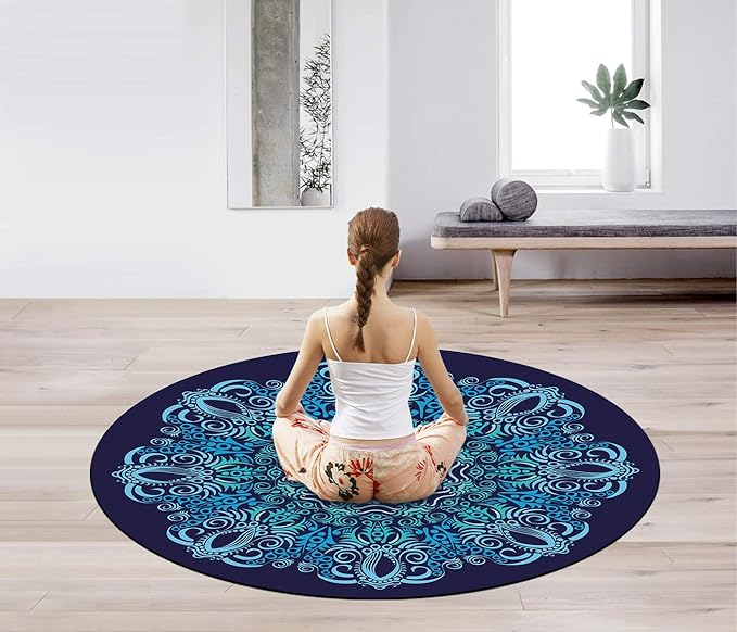 Pilates Mat Round Oversize Yoga Mat Suede Rubber Non-Slip Dia 140cm Exercise Mat Meditation Mat Workout Mat for Home Outdoor