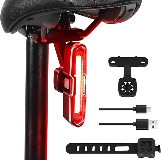 Bike Tail Light Powerful 110 Lumens - Bicycle Light 5 Modes Red/Blue, Waterproof IP64, Rechargeable USB-C, Quick Release Brackets for Saddle & Seatpost, DON PEREGRINO B2 Rear Bike Light