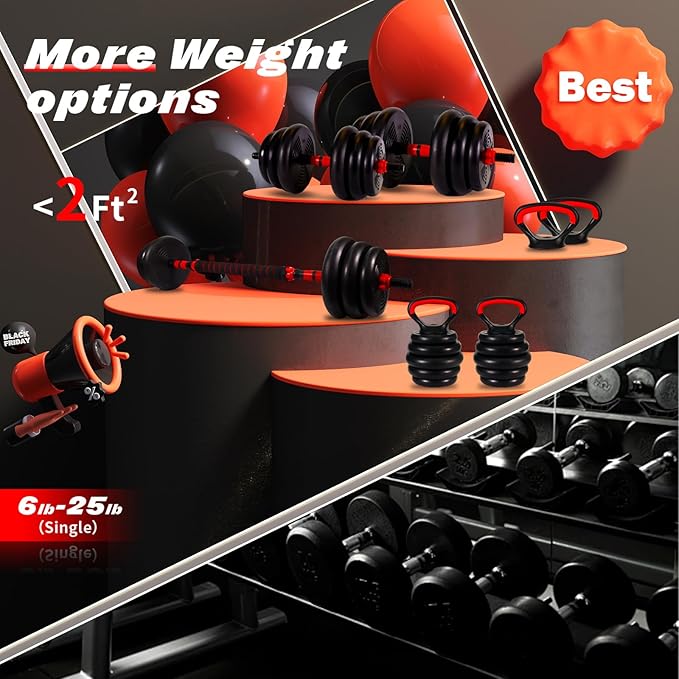 Adjustable Dumbbells Set - 20lbs/30lbs/70lbs/90lbs Multi-Functional Fitness Set, Kettlebell & Barbell Patterns, Beginner Dumbbell Fitness
