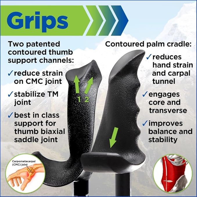 York Nordic Motivator Travel Walking Poles for Balance and Rehab - Patented Stability Grips - Lightweight, Adjustable, and Foldable Includes Detachable Feet and Travel Bag