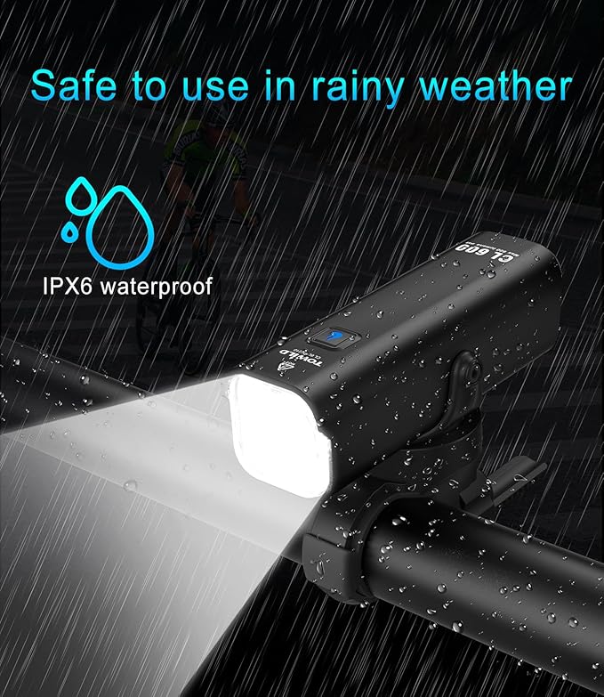 TOWILD Bike Lights for Night Riding,Compatible with Garmin/GoPro Mount,600 Lumen Bike Headlight,2000mAh Rechargeable Battery,Waterproof Bike Front Light for Commuter Cyclists-Fits All Bikes