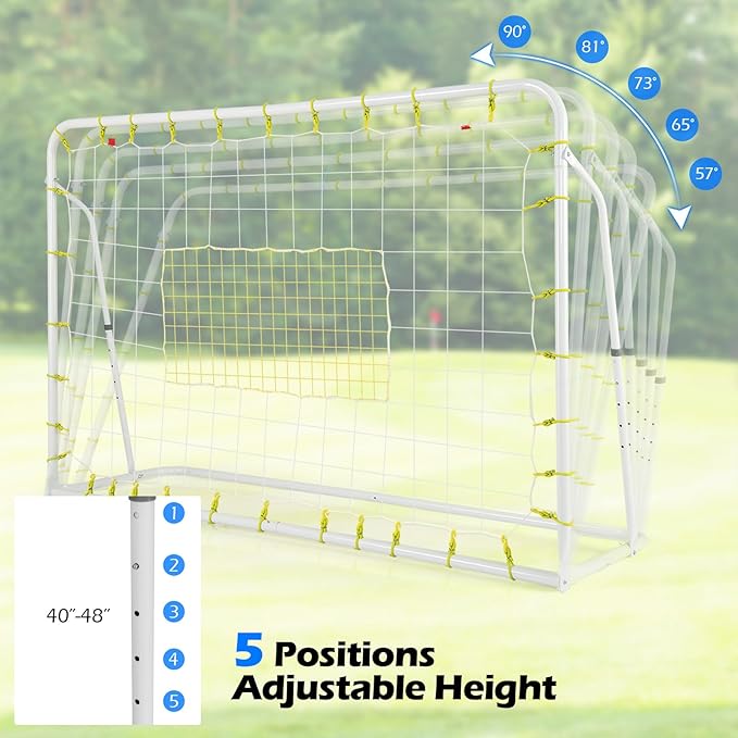 Goplus 6FT x4FT Soccer Net, 2 in 1 Soccer Rebounder Soccer Goal w/Shooting Auxiliary Area, 5 Adjustable Angles, Kids Youth Teens Soccer Practice Training Equipment for Backyard
