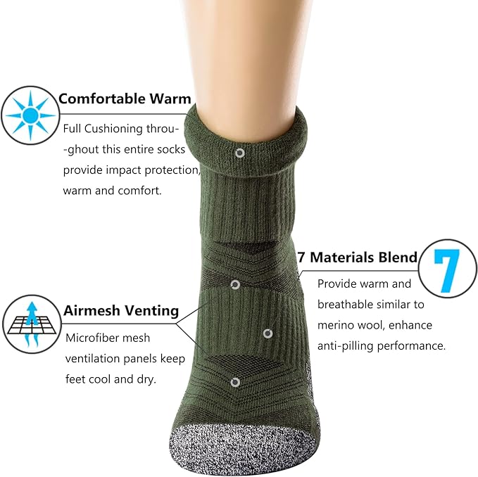 CWVLC Crew Hiking Socks, Cushion, Moisture Wicking, Arch Compression Boot Socks