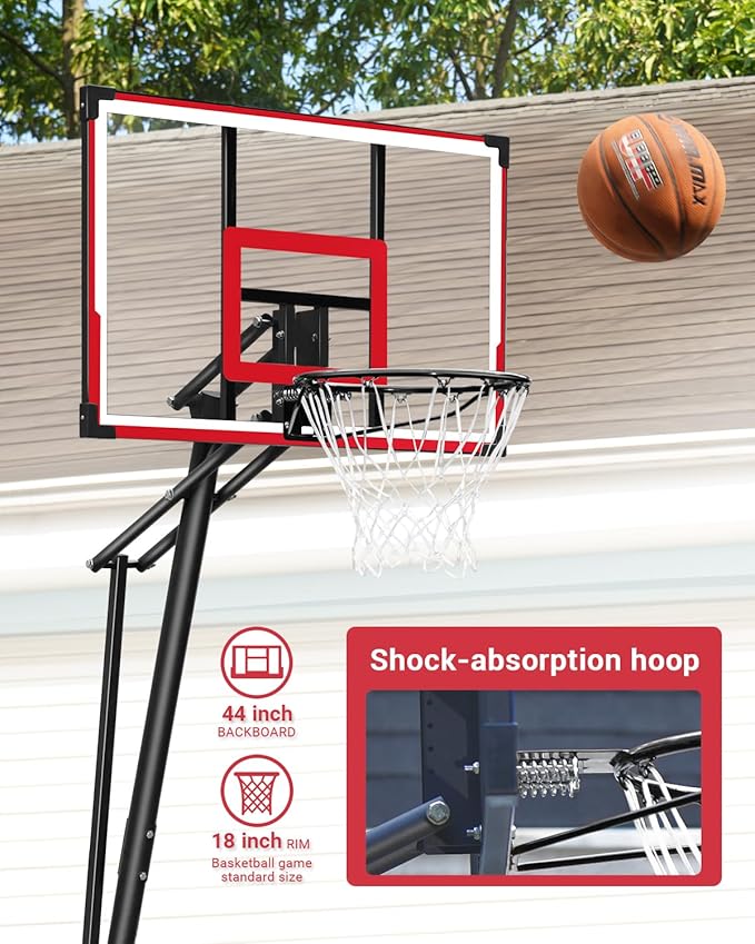 WIN.MAX Basketball Hoop Outdoor with Shatterproof Backboard and Larger Base, Portable Basketball Hoop Goal System Youth/Adults in Backyard/Driveway/Poolside