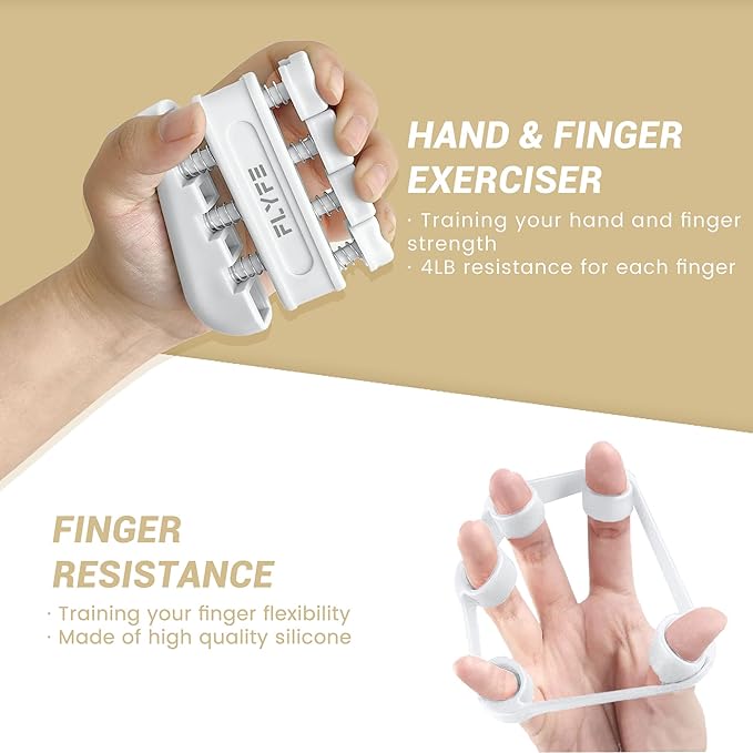 FLYFE Grip Strength Trainer Kit (5 Pack), Forearm Strengthener, Hand Squeezer Adjustable Resistance, Finger Stretcher, Grip Ring, Relief Ball and Finger Exerciser for Men and Women, Injury Recovery