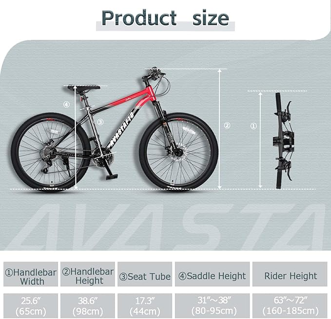 AVASTA Earth 26 27.5 inch Mountain Bike with 21-Speed，Aluminum Frame, Dual Disc Brake, Comfortable Saddle,Multiple Colors