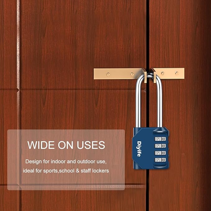 2.6in Long Combination Padlock, Waterproof 4 Digit Combination Lock, Weatherproof Metal & Galvanized Steel, Dark Blue