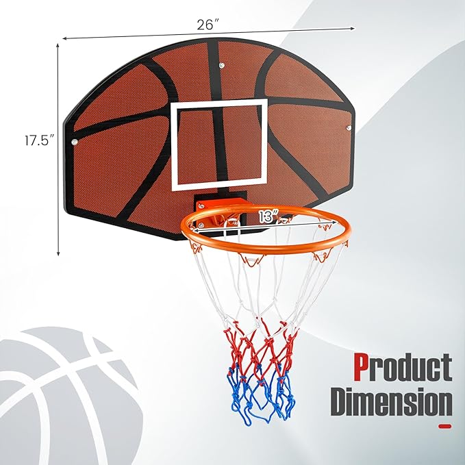 GYMAX Mini Basketball Hoop, Portable Wall Mounted Basketball Hoop with Shatterproof Backboard & All Weather Net, Mounting Hardware Included, Indoor Outdoor Basketball Goal for Kids, Teenagers, Adults