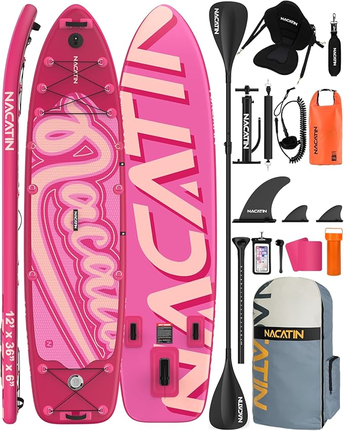 Inflatable Stand Up Paddle Board 12' with Kayak Seat & Dual Paddles – Premium SUP Board for Adults & Families Includes Kayak Conversion Kit, Pump, Leash & Accessories – Stable Wide Deck for Beginners