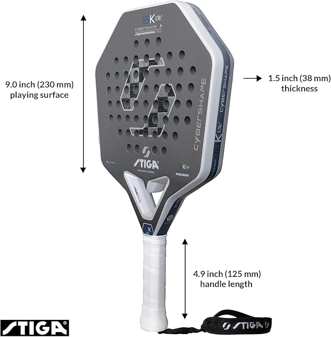 Stiga Padel Racket 18K LW Cybershape, Lightweight Carbon Fiber Padel Blade for Intermediate Table Tennis Play for Adults & Youth