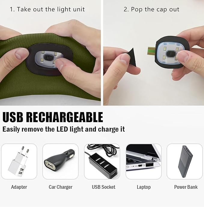 ATNKE 4 LED Lighted Sport Sweatband,USB Rechargeable Running Head Band Lamp High Stretch Wicking Gifts for Men and Women