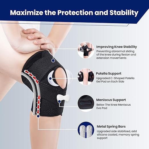 Knee Brace for Meniscus Tear, Knee Pain, Adjustable Breathable Knee Support with Side Stabilizers for Knee Pain Arthritis Recovery Joint Support, Women and Men