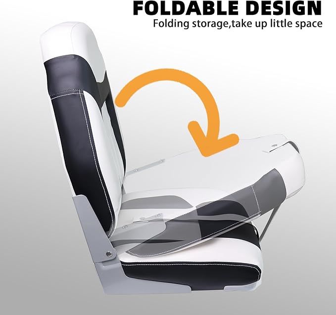 Deluxe High Back Boat Seats, Fold-Down Fishing Boat Seat 2 Pack, White and Black