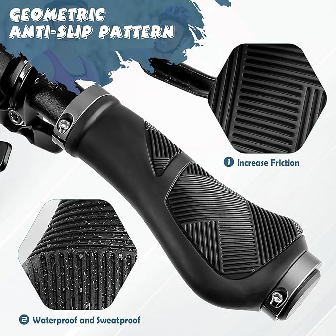 GXCROR Ergonomic Bike Handlebar Grips, Double Lock, Non-Slip Rubber, Universal 22.2mm, for MTB E-Bike