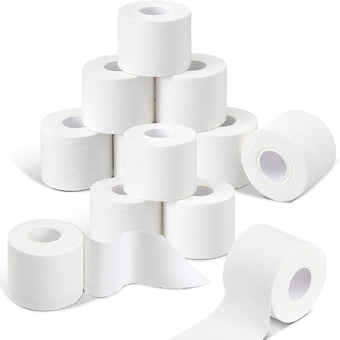 Hoolerry 12 Rolls 130 Yard Athletic Sports Tape Pre Wrap Very Strong Easy Tear No Sticky Residue Tape for Fingers Ankles Wrist Injury Wrap, Football Baseball Hockey Soccer(2 Inch,White)