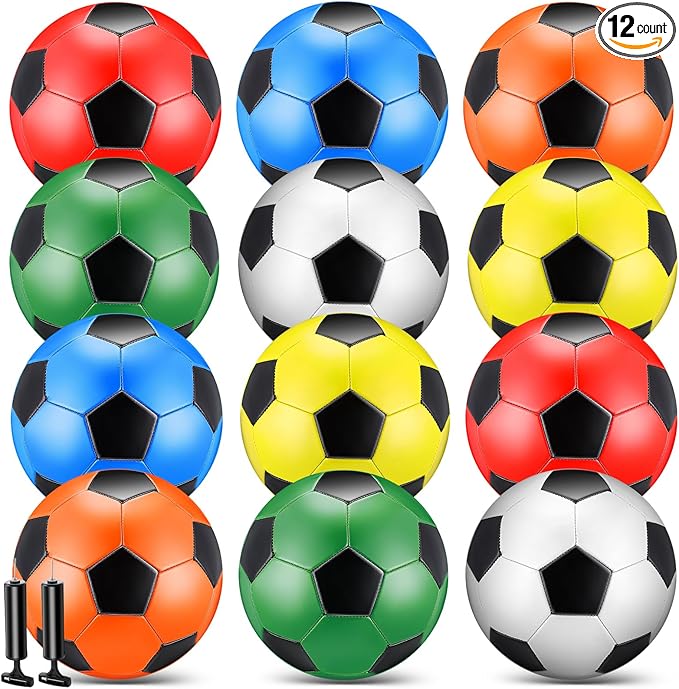Deekin 12 Pcs Soccer Balls Bulk with Pump Deflated Sizes 3, 4, 5, Official Size Sport Soccer Ball Training Ball for Kids Youth Adult Game Match School Training Accessories Party Gift