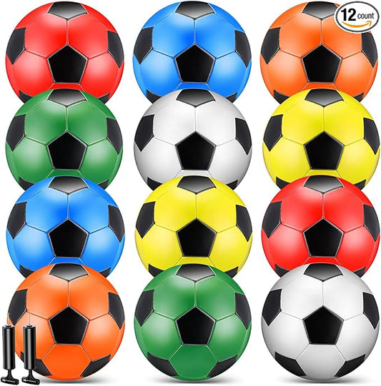 Deekin 12 Pcs Soccer Balls Bulk with Pump Deflated Sizes 3, 4, 5, Official Size Sport Soccer Ball Training Ball for Kids Youth Adult Game Match School Training Accessories Party Gift