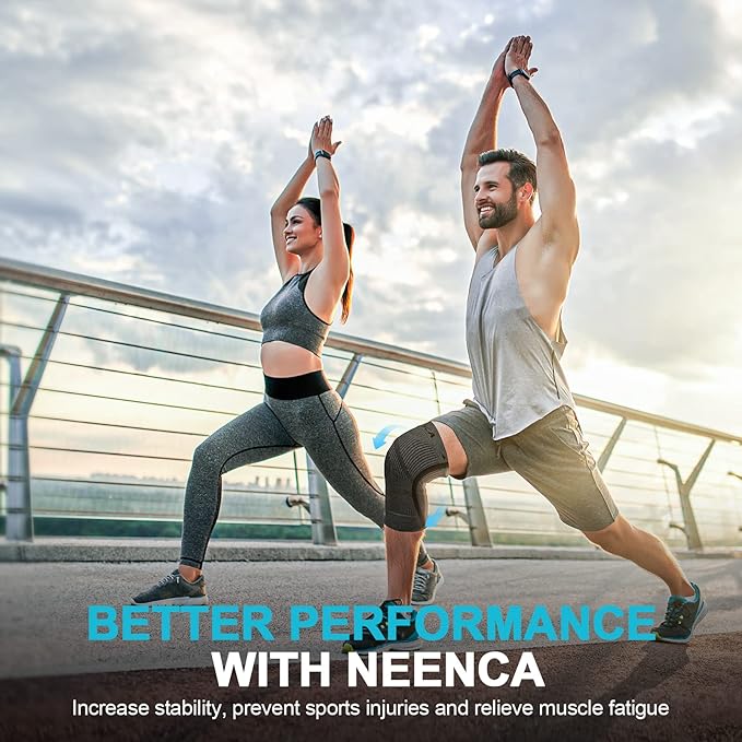 NEENCA Knee Brace for Women men - Knee Compression Sleeve for Knee Pain Relief HX020 (Black, X-Large)