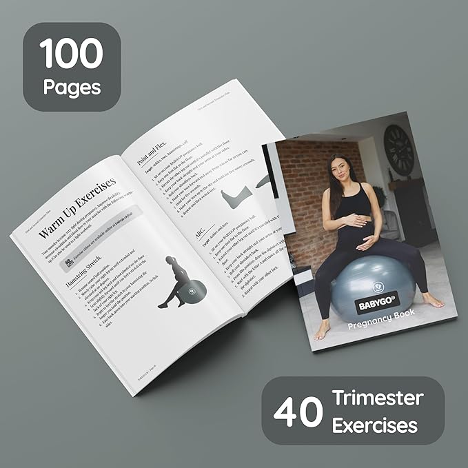 BABYGO Birthing Ball - Pregnancy Yoga Labor & Exercise Ball & Book Set Trimester Targeting, Maternity Physio, Birth & Recovery Plan Included Anti Burst Eco Friendly