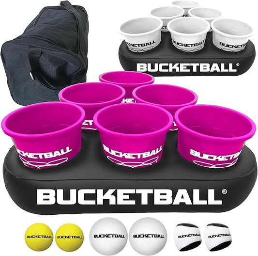 BucketBall | Team Color Edition | Party Pack (Pink/White): Original Yard Pong Game: Best Camping, Beach, Lawn, Outdoor, Family, Adult, Tailgate, Jumbo, Giant Game