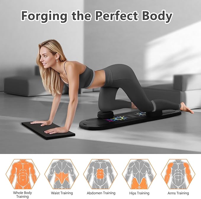 Pilates Board, 6 in 1 Pilates Reformer Sets, Foldable Portable Abdominal Board, Pilate Sliding Board Core Exercise Pilates Equipment for Women, Men & Beginners