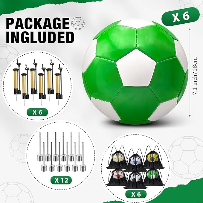 6 Pack Operation Deflated Christmas Soccer Ball with Pump for Child,Items Bulk Deals Soccer Balls,Classic Soccer Balls with Mesh Sport Bag Pump Needle for Shoebox Gift Fillers Charity Donations