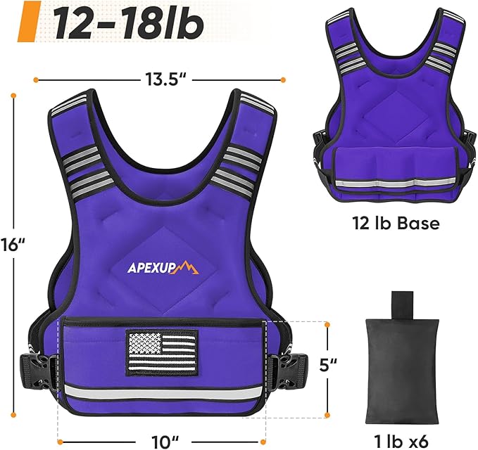 APEXUP Adjustable Weighted Vest, 4-10lb/12-18lb/20-32lb Vest with 6 Ironsand Weights and Large Pocket, Weight Vest for Men Women Strength Training, Running, Walking