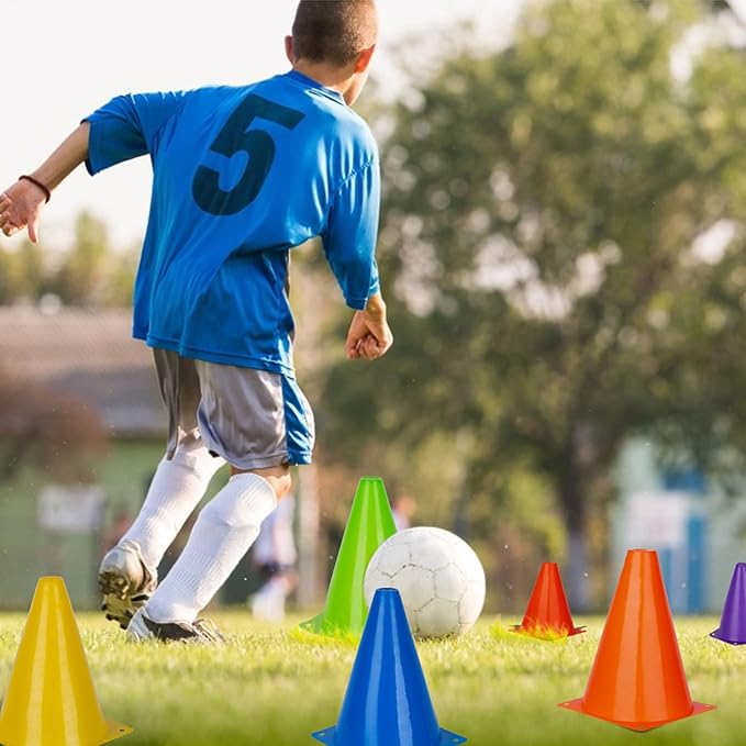 7 Inch Soccer Cones, 24 Pack Cones Sports Training Agility Field Marker Plastic Cones for Skating Basketball Football Practice Drills, Indoor Outdoor Activity Events Games Obstacle Course - 6 Colors