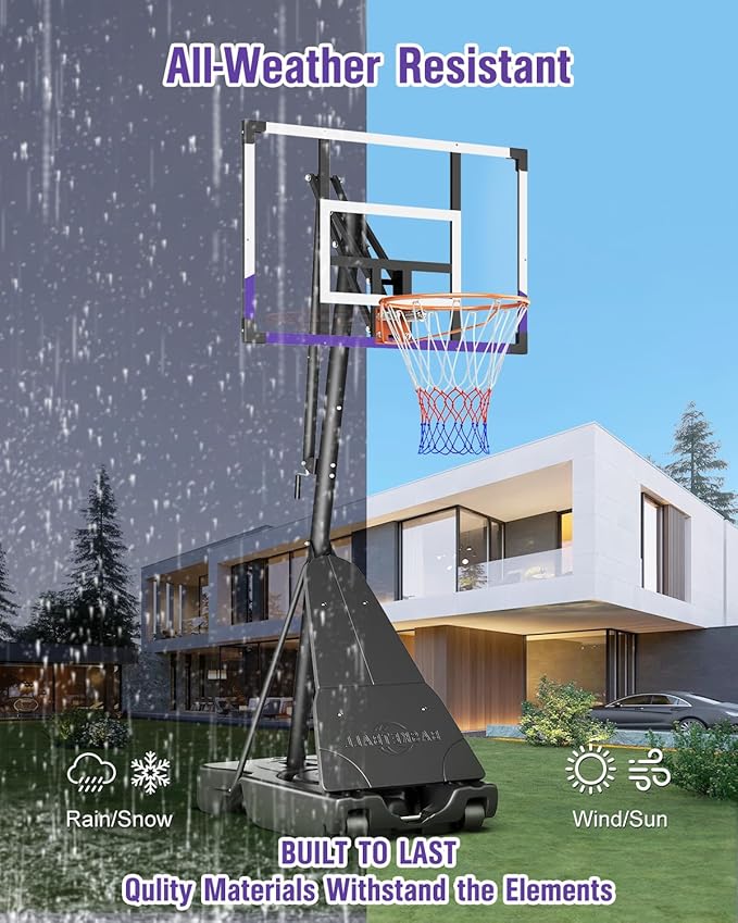TONBUX Basketball Hoop Outdoor 44/48 Inch Shatterproof PC Backboard, 5.25-10FT Stepless Adjustable Height, Portable Basketball Hoop for Kids/Teens/Adults in Backyard, Driveway and Indoor
