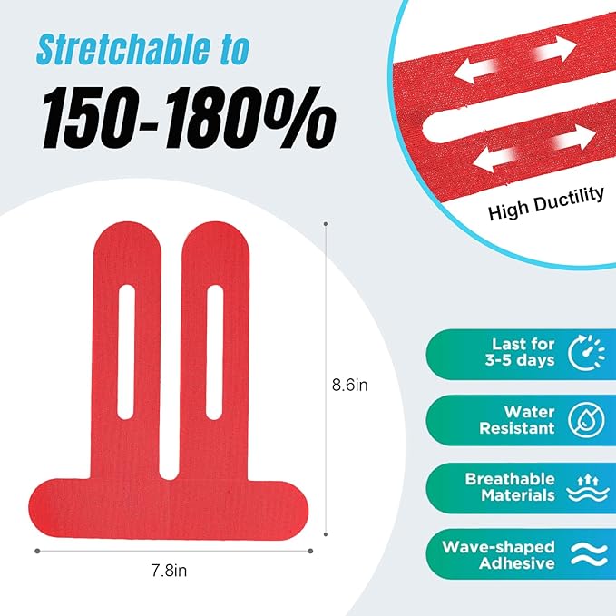 Waterproof Kinesiology Tape for Shoulders/Knees, 10 Precut Strips for Knee Pain Relief & Stability Support (Red), Elastic Strong Adhesive Athletic Tape, Latex-Free Hypoallergenic Sports Tape