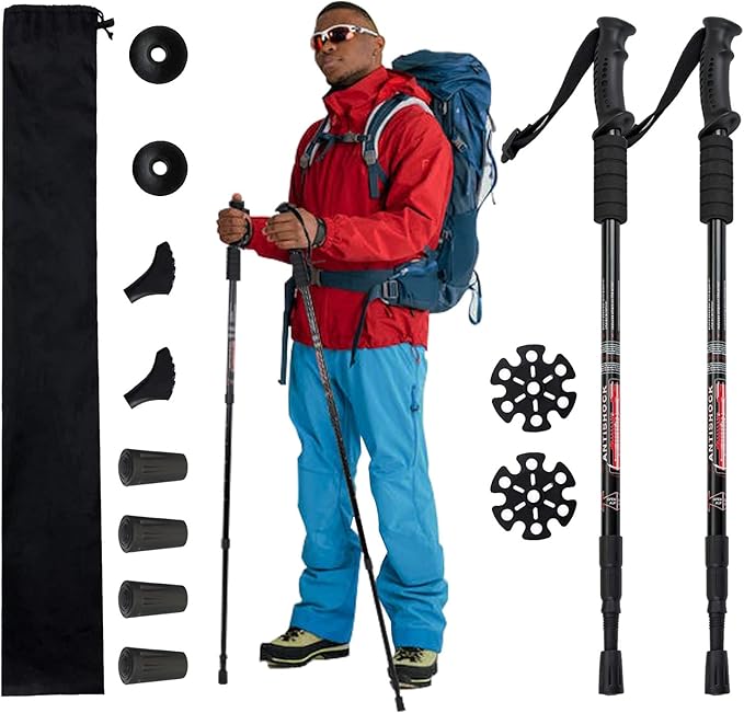 Aihoye Trekking Poles Shock Absorbing Adjustable Hiking or Walking Sticks for Hiking Collapsible Strong, 2-pc Pack Lightweight Walking Pole, All Terrain Accessories and Carry Bag