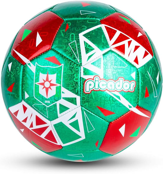 Size 4 Soccer Balls, Laser Leather Soccer Ball for Sport Training & Match Play - Vibrant Soccer Balls Gift Set with Pump for Kids and Youth