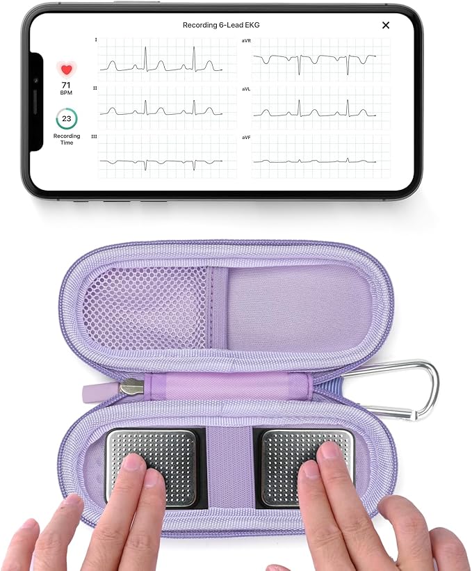 Case for KardiaMobile 1L 6L Personal EKG Monitor, Hard Travel Carrying Case for AliveCor Kardia Heart Monitor EKG/ECG, Portable Heart Rate Monitor Bag Storage Organizer with Pill Box & Carabiner Clip