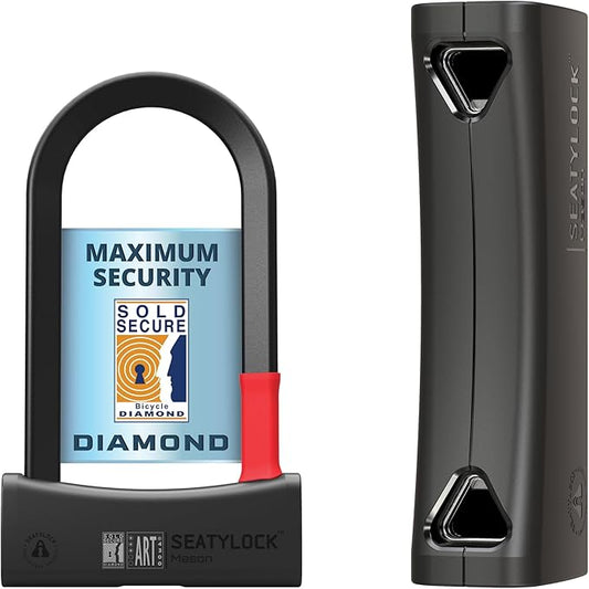 Seatylock Mason Bike U Lock - Patented Heavy Duty Anti Theft Diamond Secure ULock - Ultra Security Bicycle Safety Tool with Keys for City Electric or Mountain Bikes and Scooters