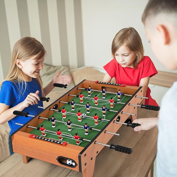 GYMAX Foosball Table, 27" Table Top Foosball with 2 Footballs, Mini Foosball Table for Kids, Game Room, Family Night, Wooden