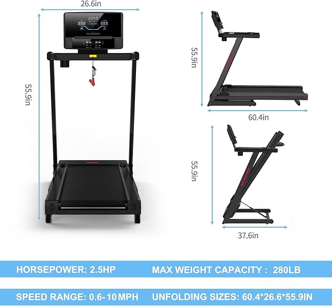 RUNOW Treadmill with Incline, Perfect as Treadmills for Home Walking and Running, Foldable Treadmill Support Bluetooth and Customized Programs, Easy Assembly Exercise Machine