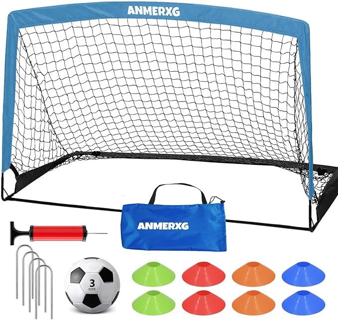 6x4FT Kids Soccer Goal for Backyard Set Portable Soccer Goal with Ball Pump and Cones Soccer Net Set of 2 Training Equipment Outdoor Sports Gift